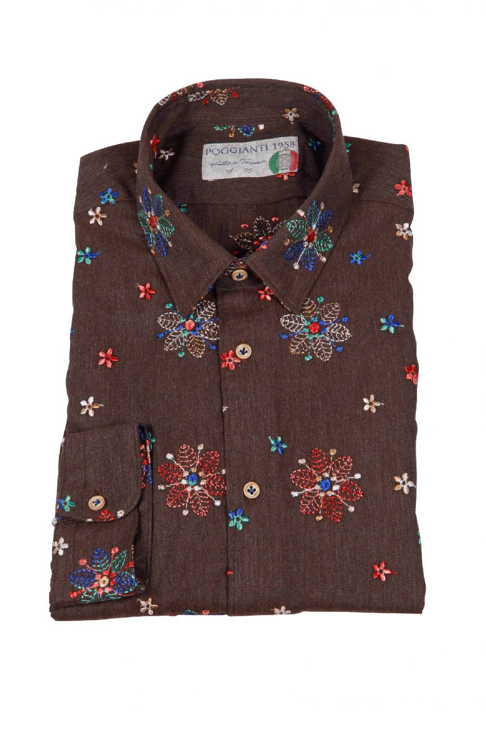 Poggianti Camicia uomo in flanella con ricami FIRENZE-66F-243