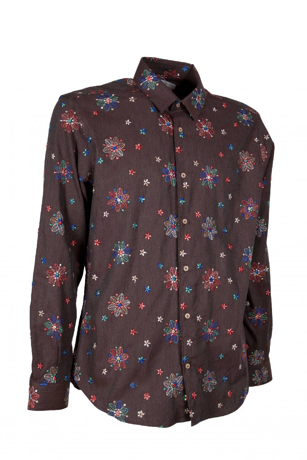 Poggianti Camicia uomo in flanella con ricami FIRENZE-66F-243 Vendita Calda