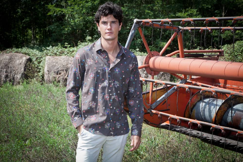 Poggianti Camicia uomo in flanella con ricami FIRENZE-66F-243 Vendita Calda