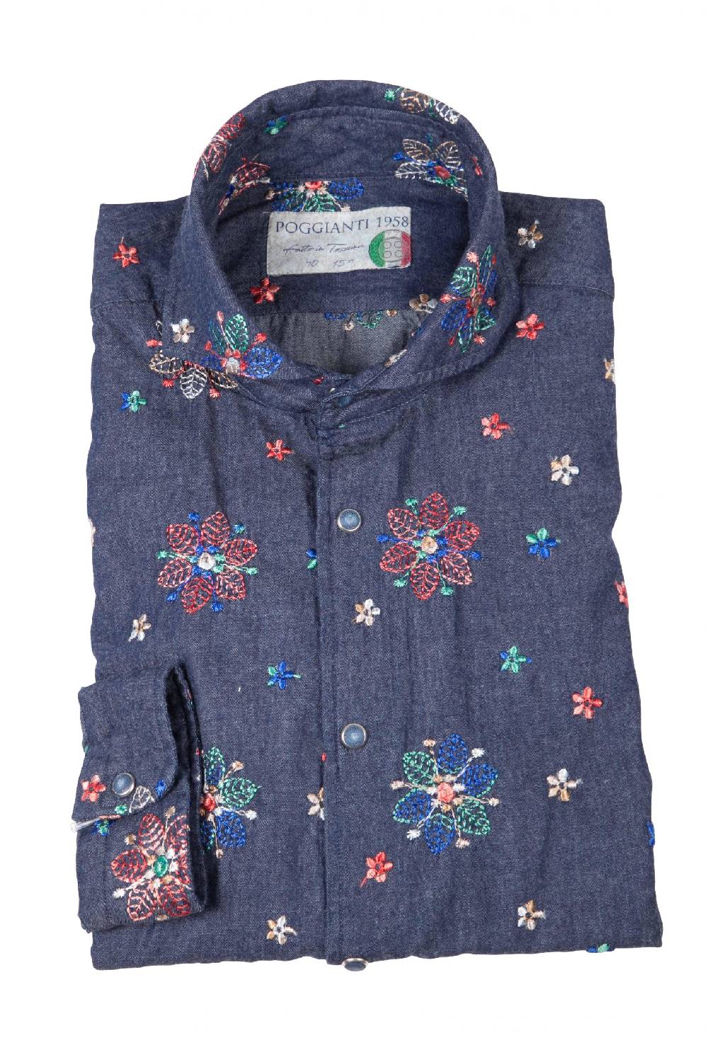 Poggianti Camicia uomo in Denim con Ricami FIRENZE-31W-249-01