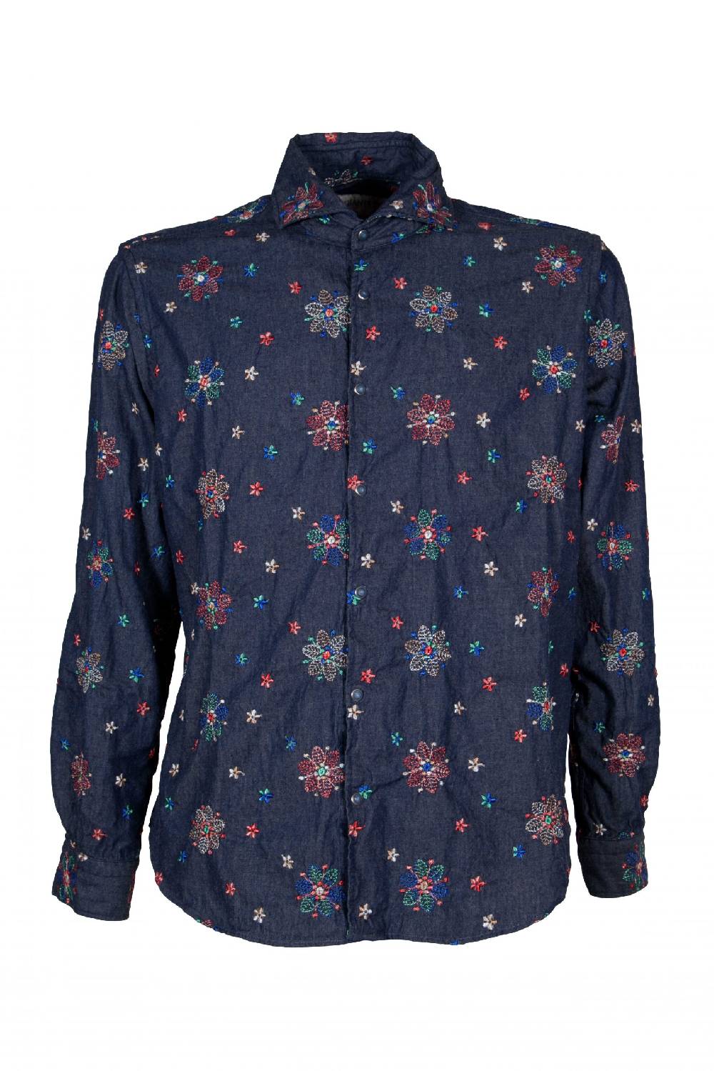Poggianti Camicia uomo in Denim con Ricami FIRENZE-31W-249-01 Vendita Economica
