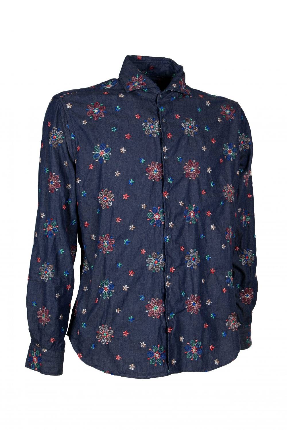 Poggianti Camicia uomo in Denim con Ricami FIRENZE-31W-249-01 Vendita Economica