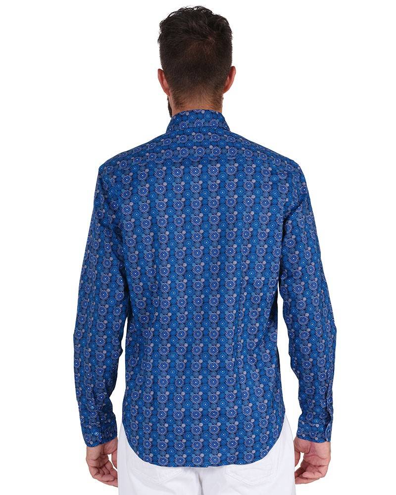 Poggianti Camicia Fantasia Collo Morbido Azzurro/Bianco Vendite Flash