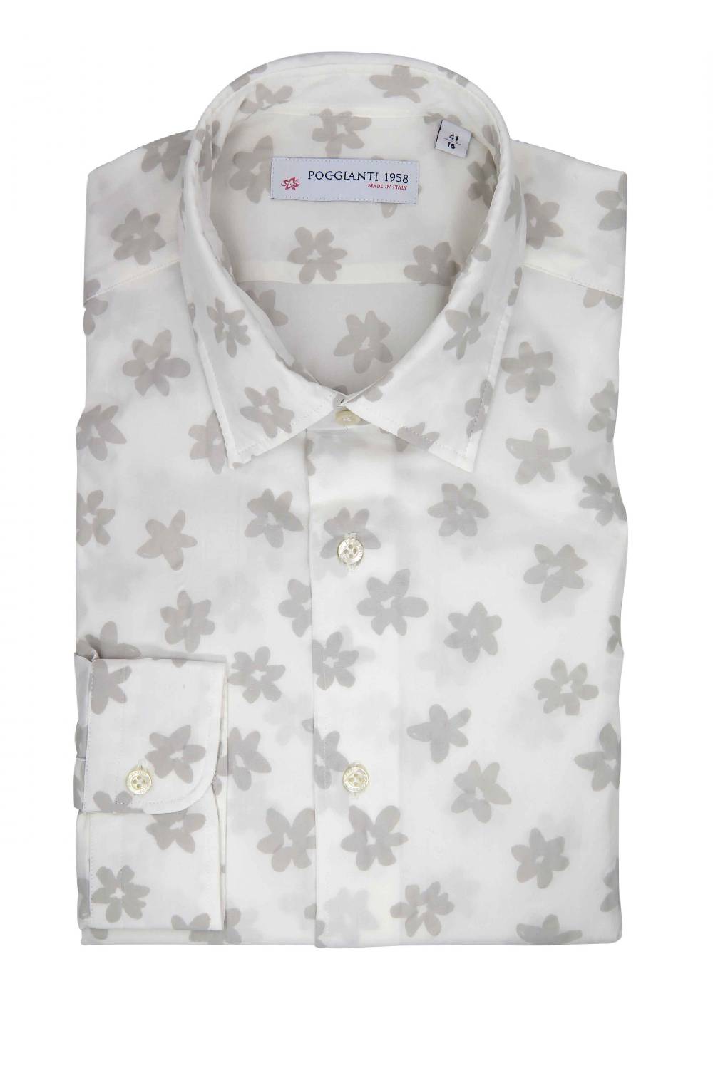 Poggianti Camicia Floreale Collo Morbido Bianca