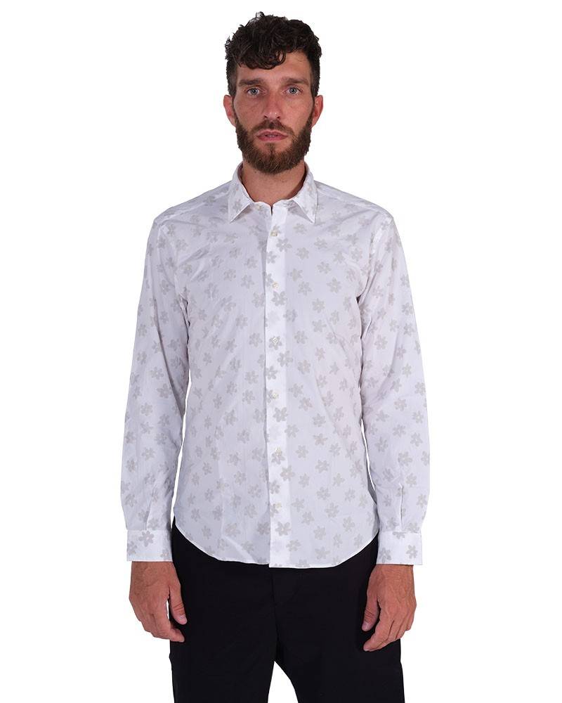 Poggianti Camicia Floreale Collo Morbido Bianca Negozio