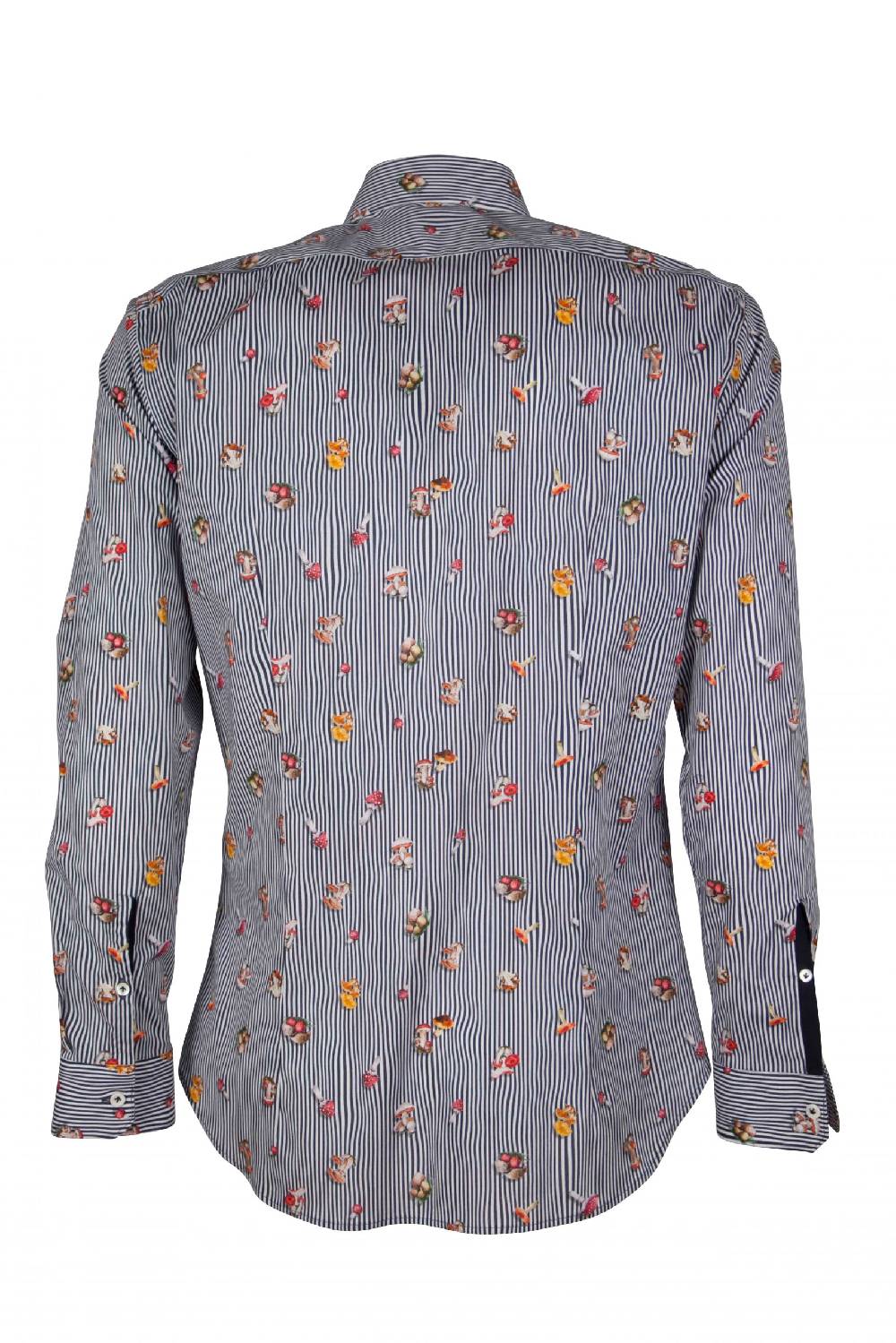 Poggianti Camicia uomo stretch con stampa funghi su riga CALCI-73-136-01 Italia
