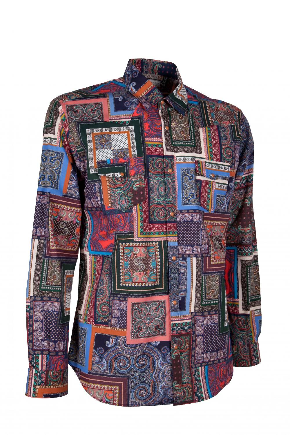 Poggianti Camicia uomo stretch con stampa geometrica EMPOLI-UBBF-166-01 In Linea