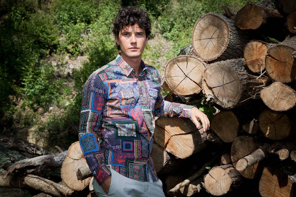 Poggianti Camicia uomo stretch con stampa geometrica EMPOLI-UBBF-166-01 In Linea