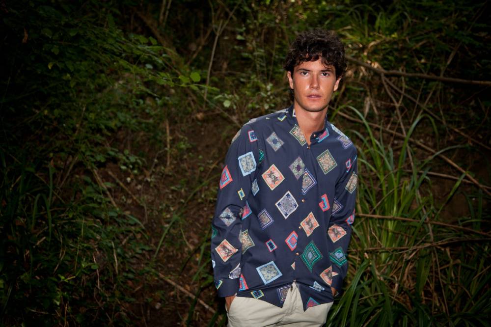 Poggianti Camicia uomo stretch con stampa geometrica SCARLINO-33-165-01 Nuovo