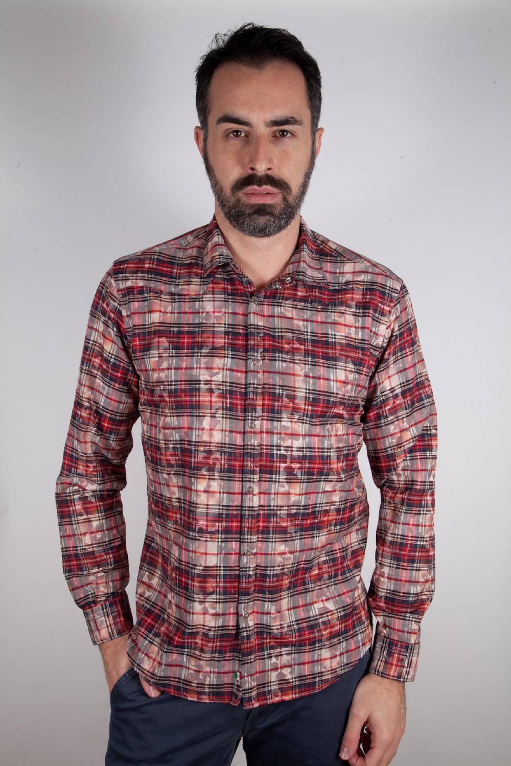 Poggianti Camicia a quadri con stampa PRUNO-66-571-01 Vendite Flash