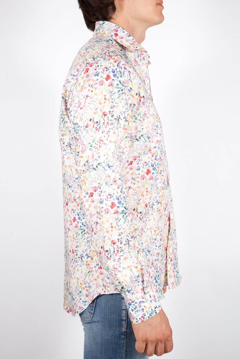 Poggianti Camicia Fantasia Lino Collo Francese 398-02 Novità