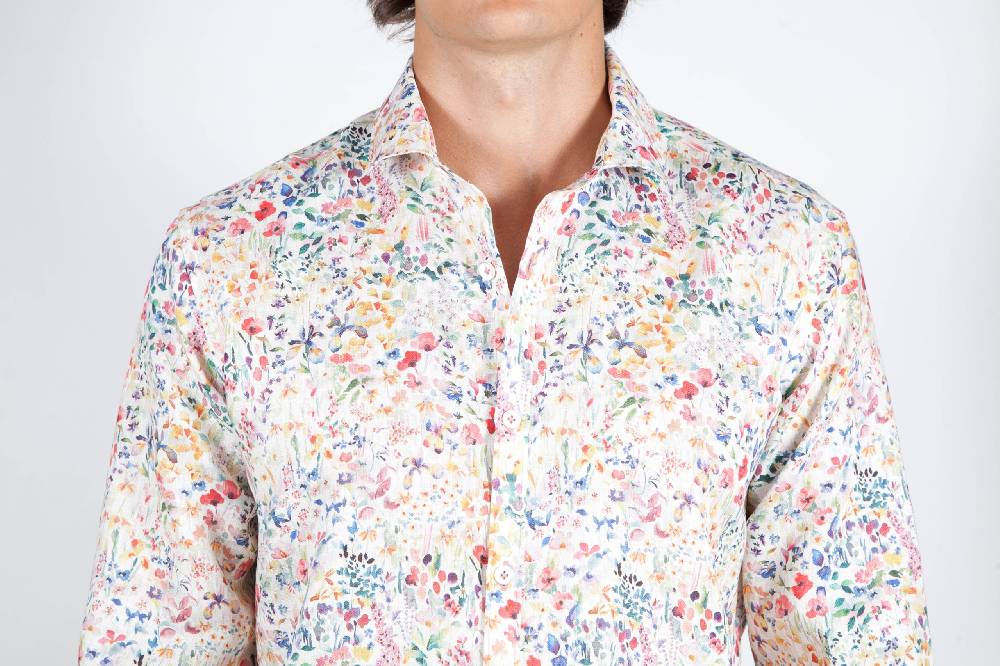 Poggianti Camicia Fantasia Lino Collo Francese 398-02 Novità