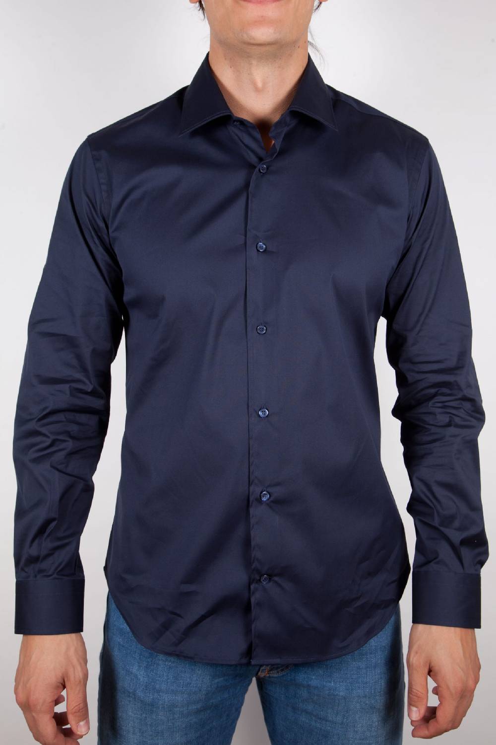 Poggianti Camicia Blu Popeline Collo Italiano C01-5