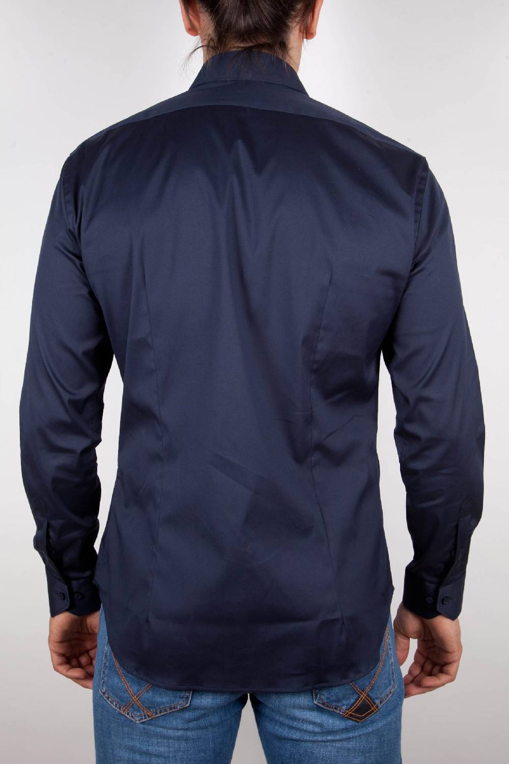 Poggianti Camicia Blu Popeline Collo Italiano C01-5 In Vendita