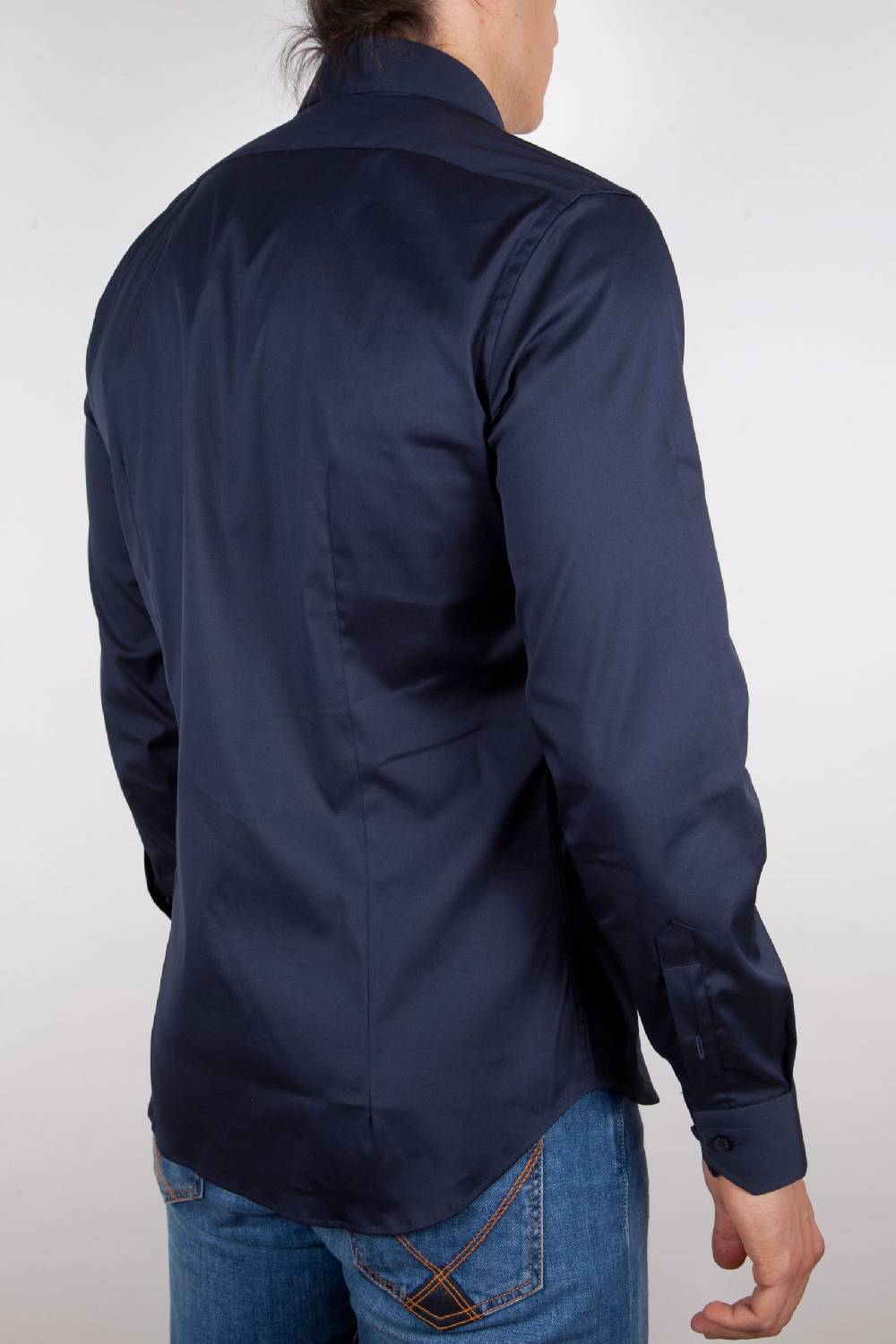 Poggianti Camicia Blu Popeline Collo Italiano C01-5 In Vendita