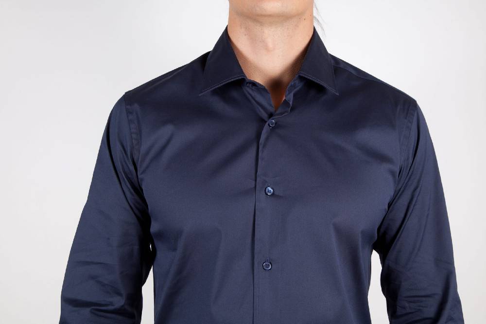 Poggianti Camicia Blu Popeline Collo Italiano C01-5 In Vendita