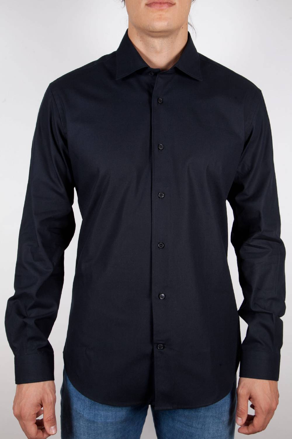 Poggianti Camicia Nera Popeline Collo Italiano C01-6