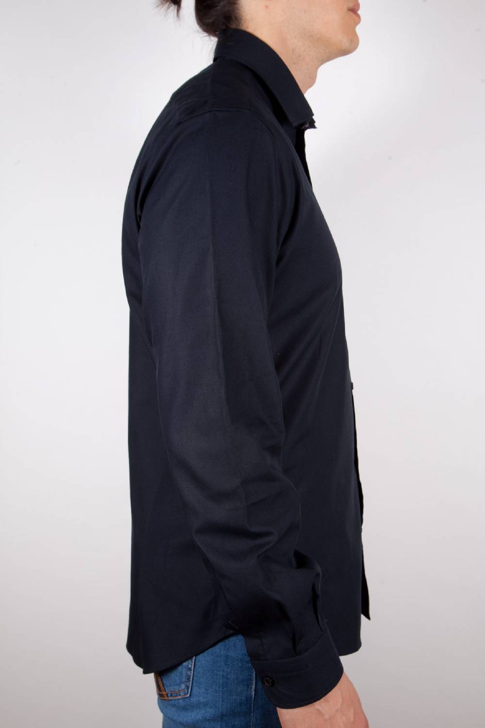 Poggianti Camicia Nera Popeline Collo Italiano C01-6 Vendita Economica