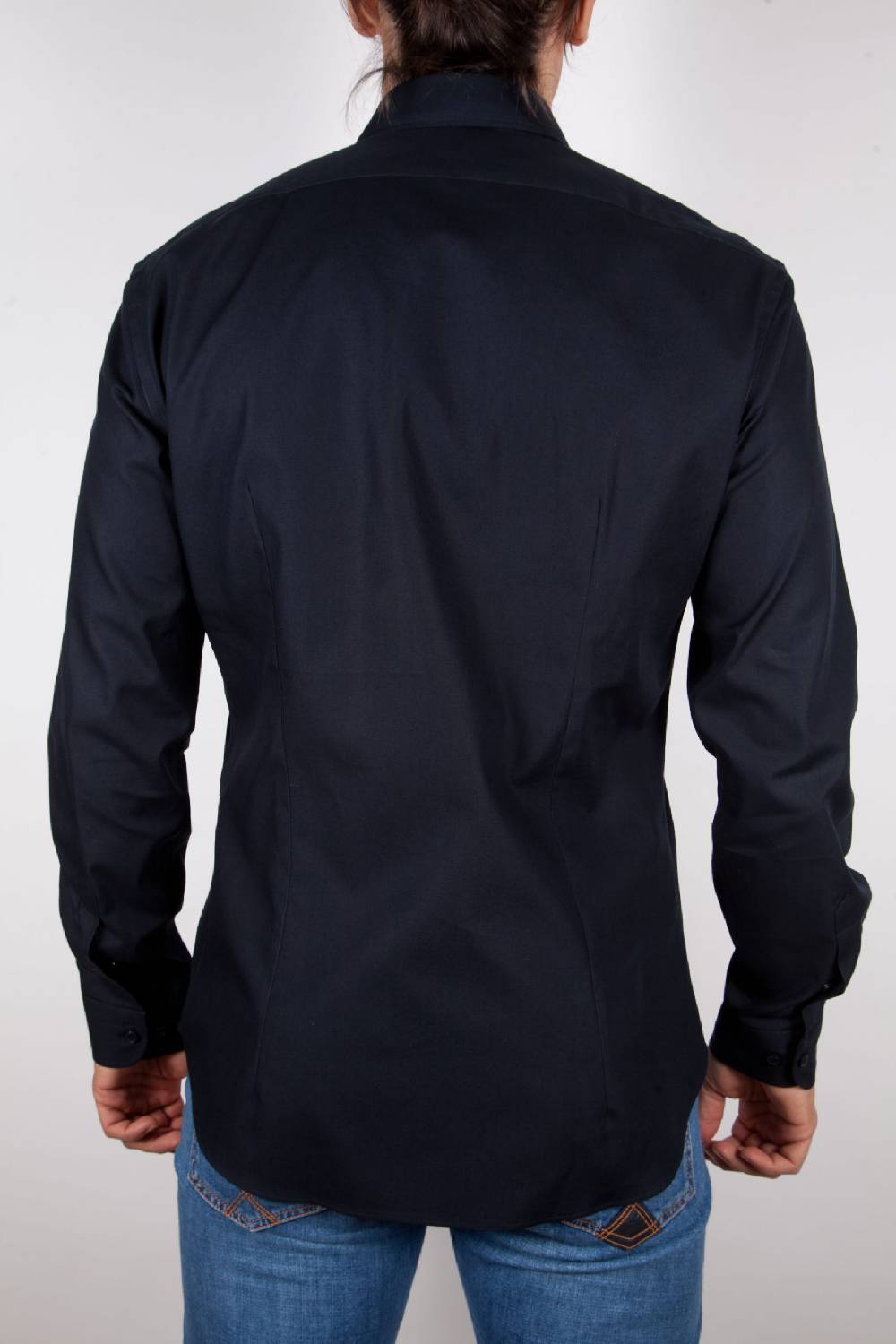 Poggianti Camicia Nera Popeline Collo Italiano C01-6 Vendita Economica