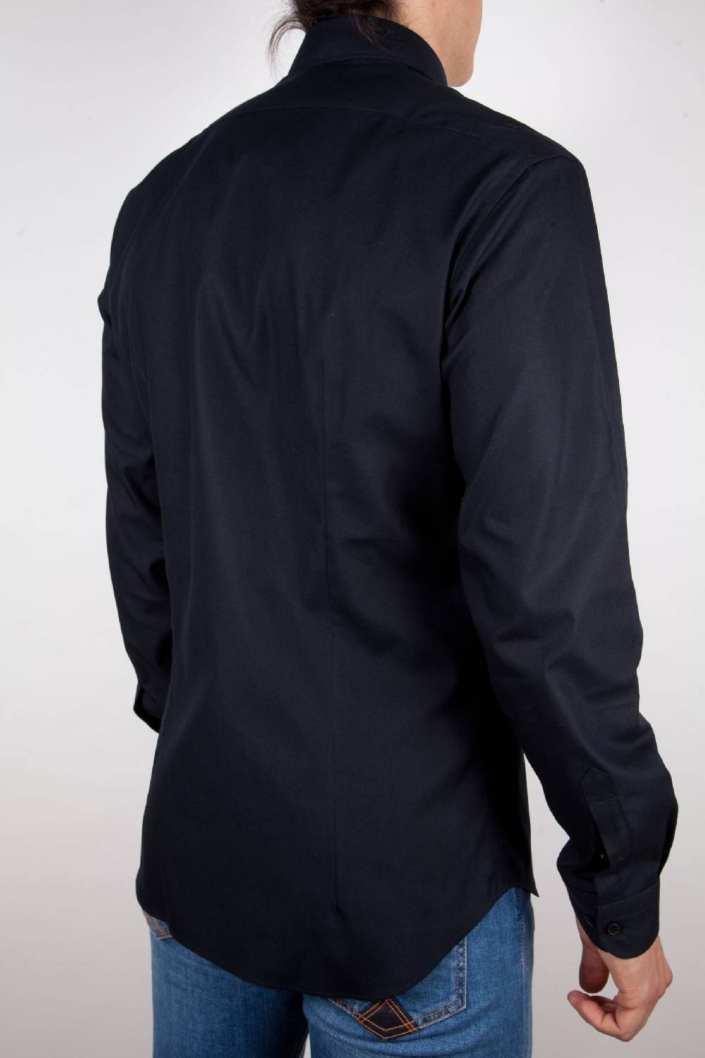 Poggianti Camicia Nera Popeline Collo Italiano C01-6 Vendita Economica