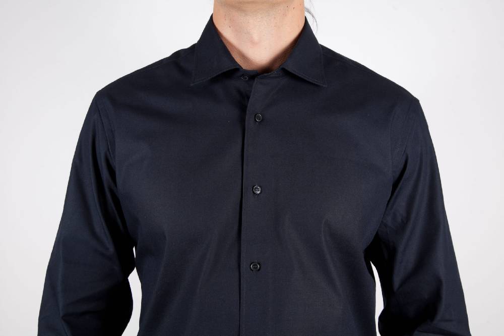 Poggianti Camicia Nera Popeline Collo Italiano C01-6 Vendita Economica