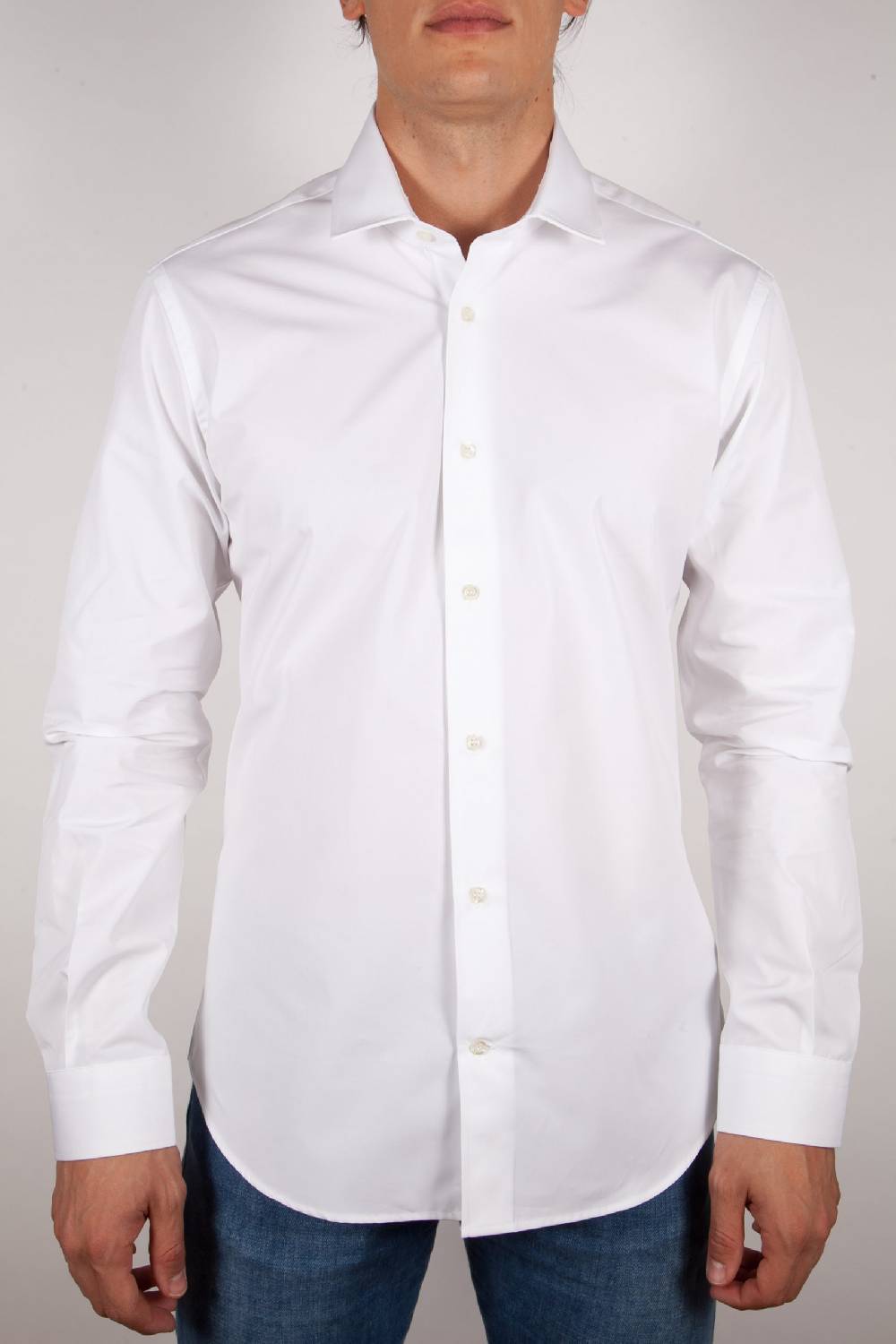 Poggianti Camicia Bianca Popeline Collo Italiano C01-1