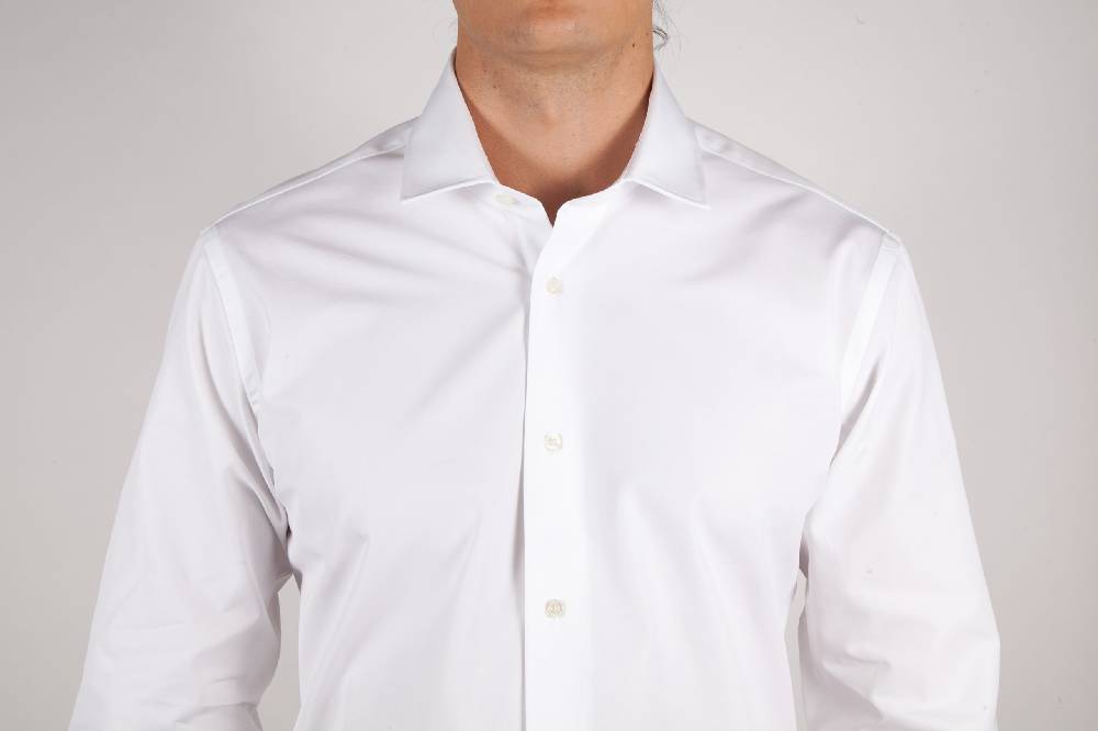 Poggianti Camicia Bianca Popeline Collo Italiano C01-1 Saldi Di Fabbrica