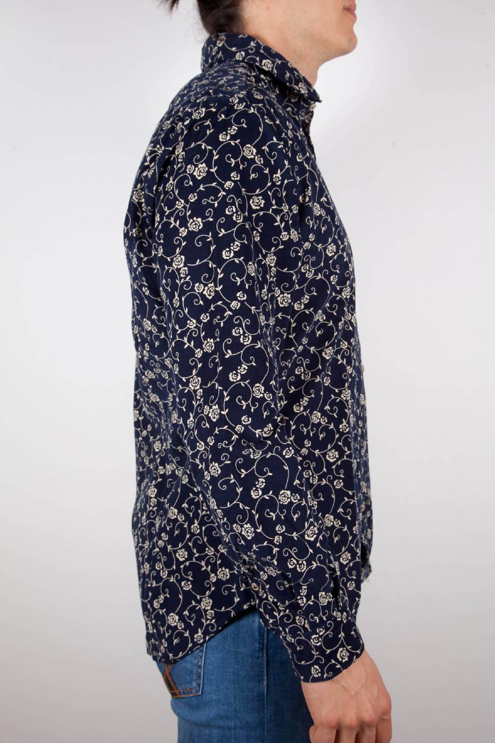 Poggianti Camicia Fantasia su riga Blu Collo Italiano Nuova