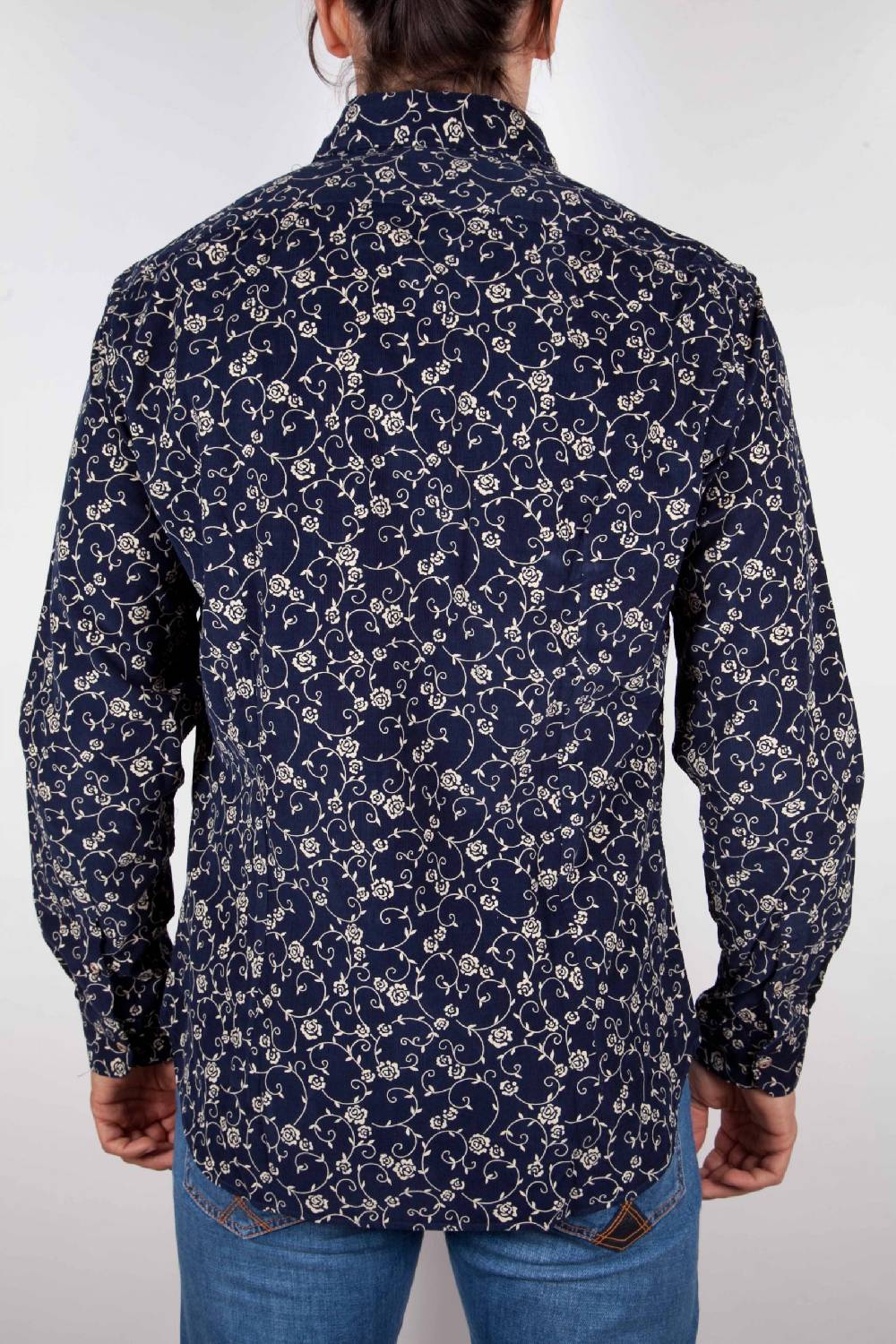 Poggianti Camicia Fantasia su riga Blu Collo Italiano Nuova