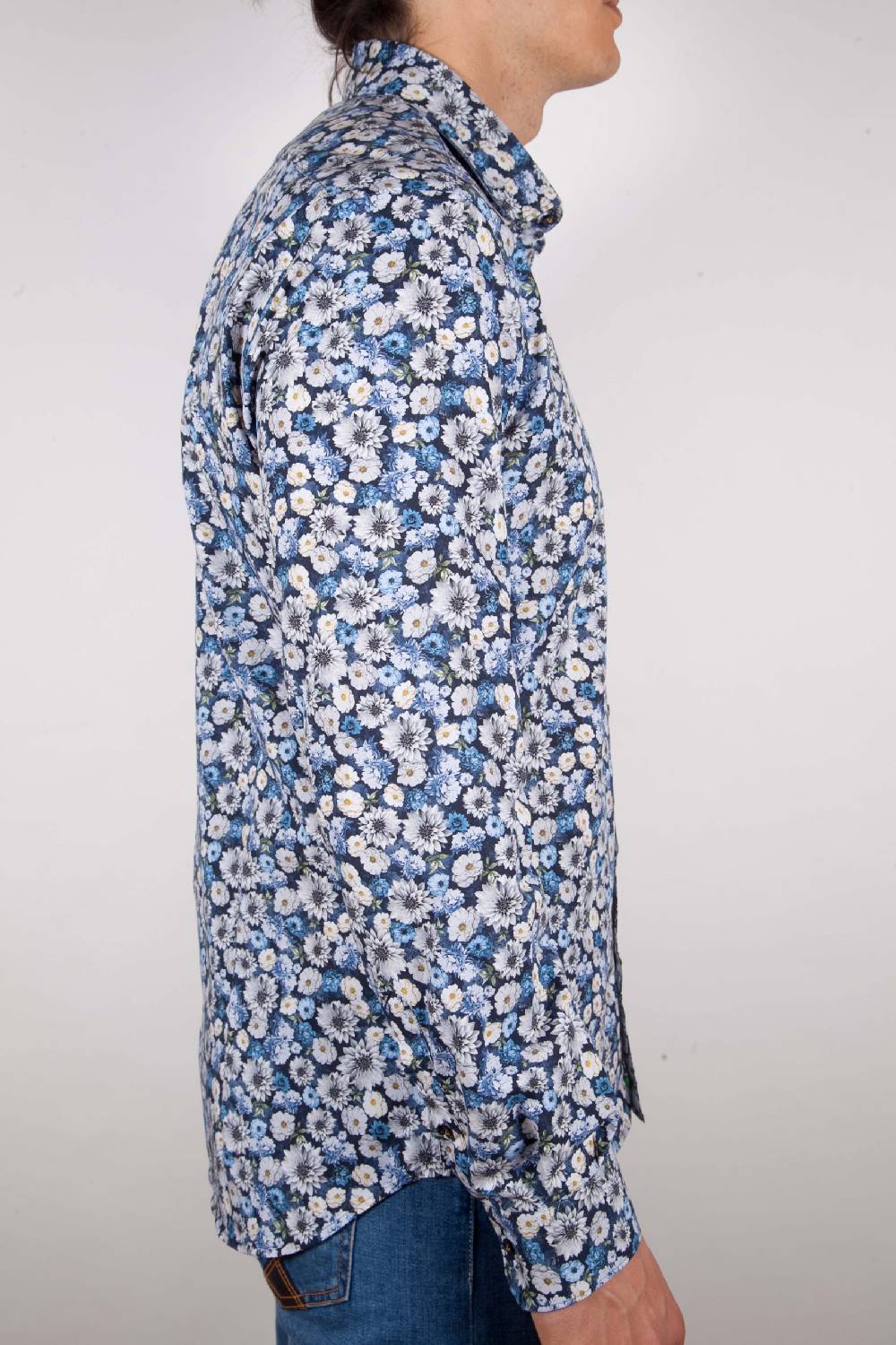 Poggianti Camicia Fantasia Blu Collo Italiano 2025