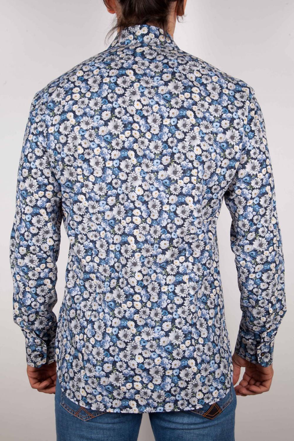 Poggianti Camicia Fantasia Blu Collo Italiano 2025