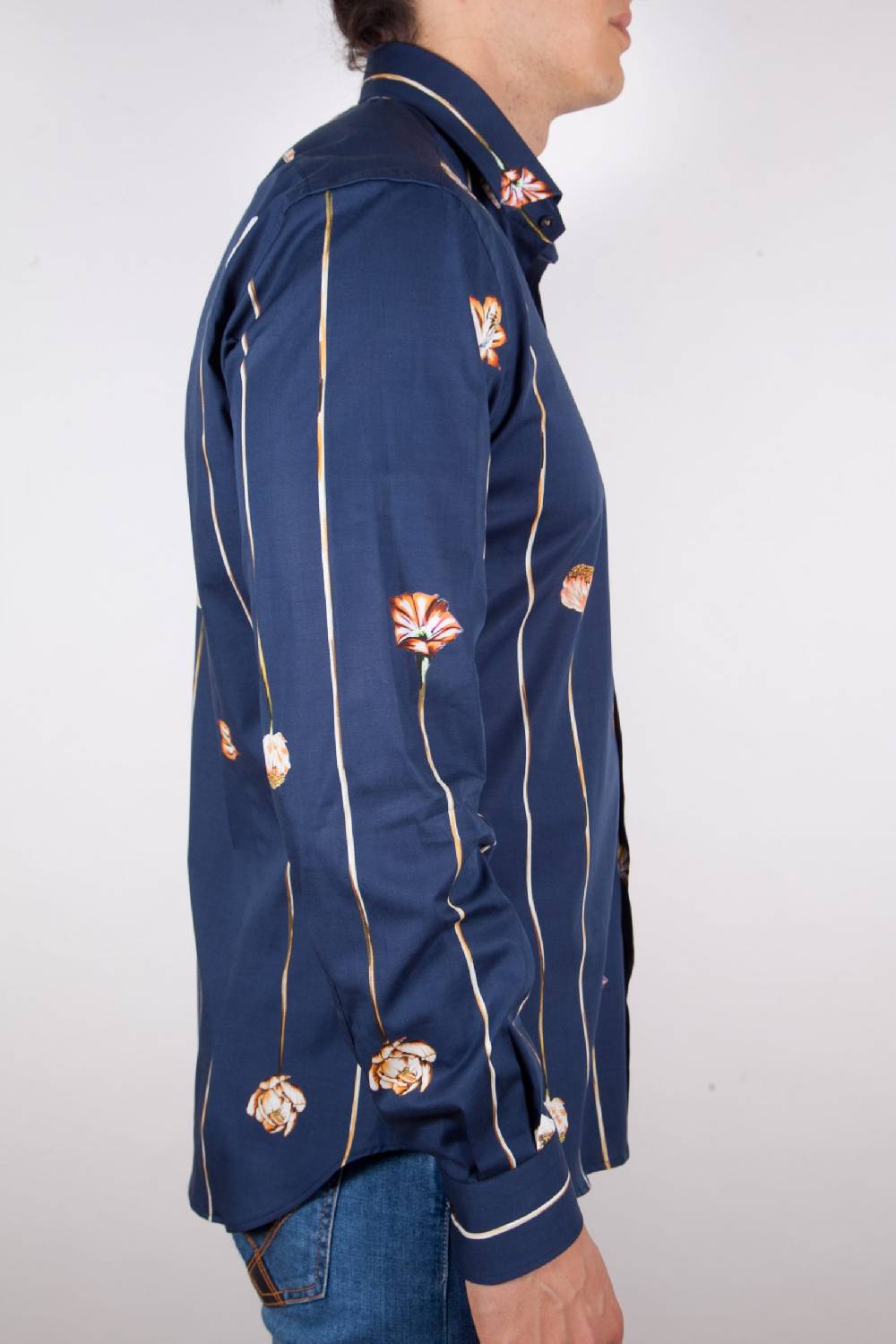 Poggianti Camicia Fantasia Blu Collo Francese Italy