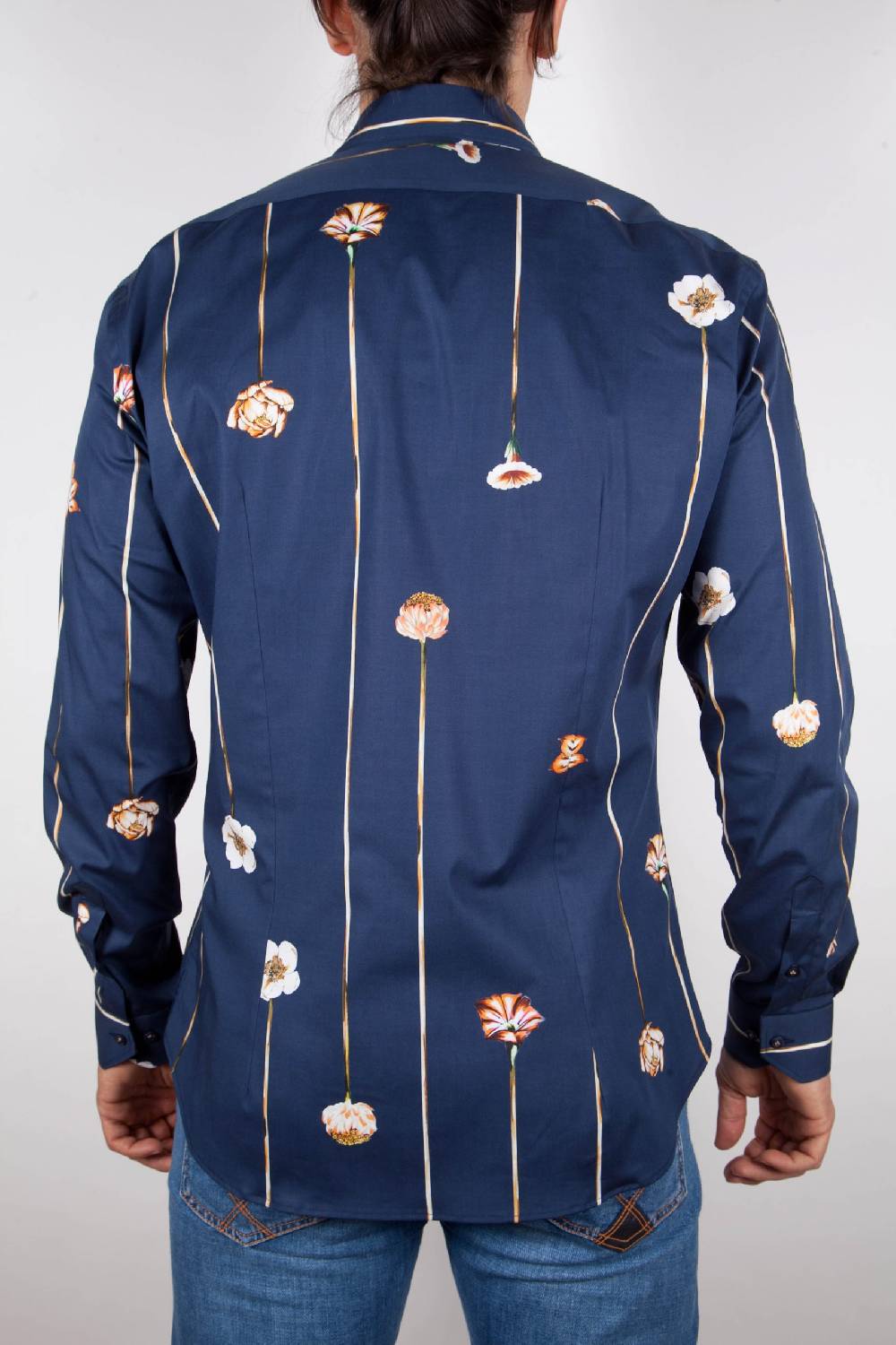 Poggianti Camicia Fantasia Blu Collo Francese Italy
