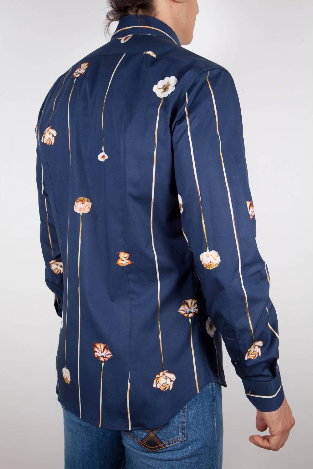 Poggianti Camicia Fantasia Blu Collo Francese Italy