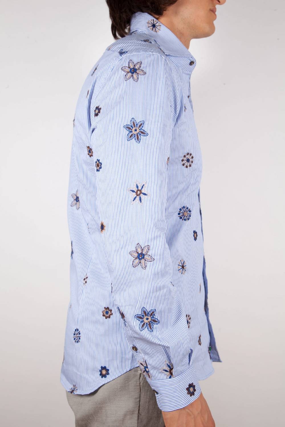 Poggianti Camicia Fantasia Collo Morbido Ricamo Italia