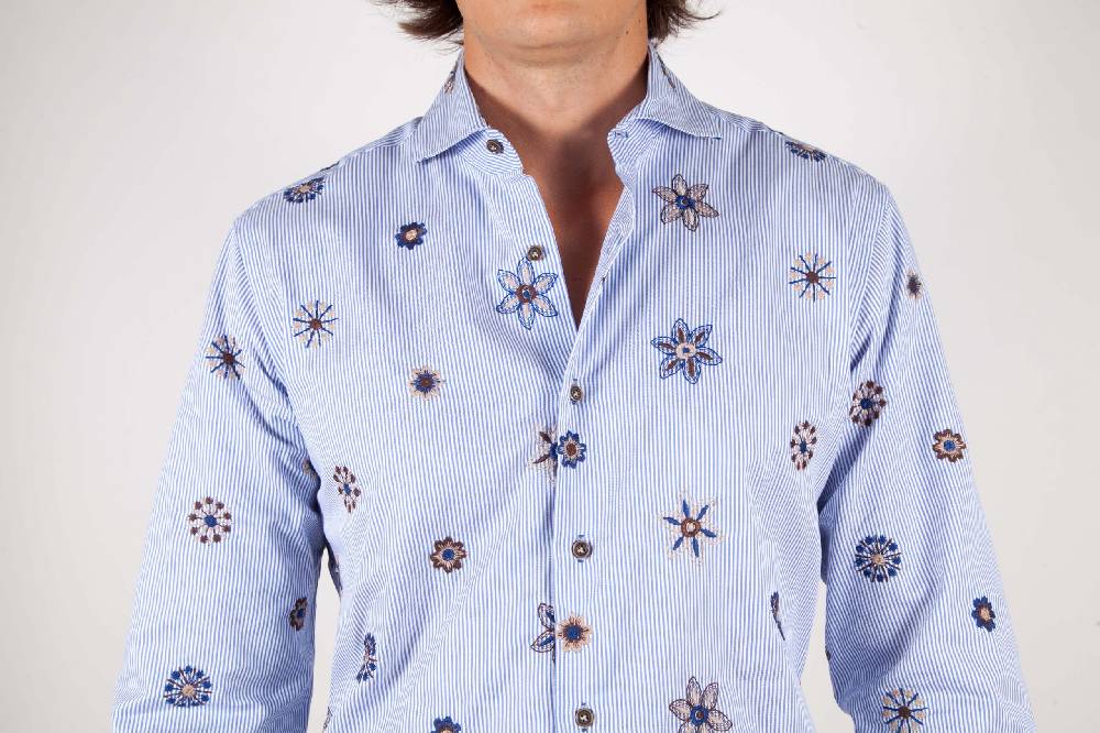 Poggianti Camicia Fantasia Collo Morbido Ricamo Italia