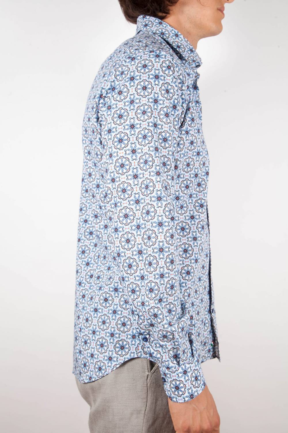 Poggianti Camicia Fantasia Collo Morbido Azzurra Vendita