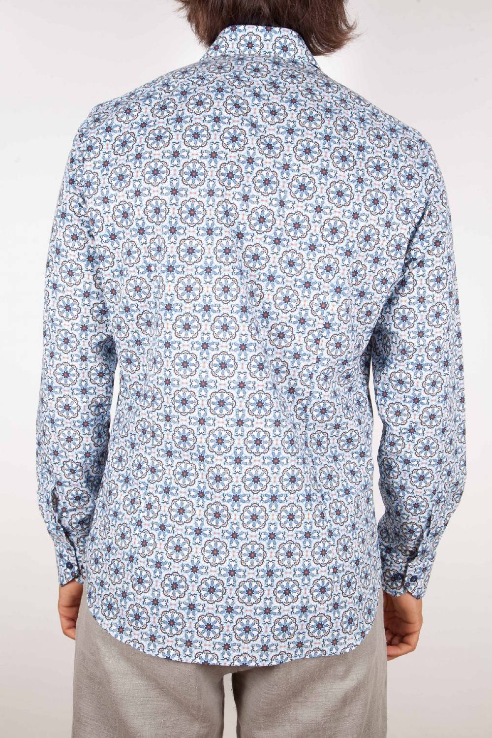 Poggianti Camicia Fantasia Collo Morbido Azzurra Vendita