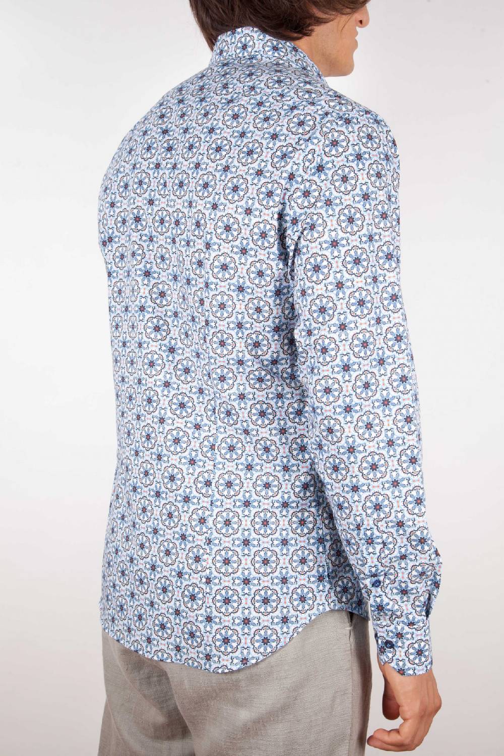 Poggianti Camicia Fantasia Collo Morbido Azzurra Vendita