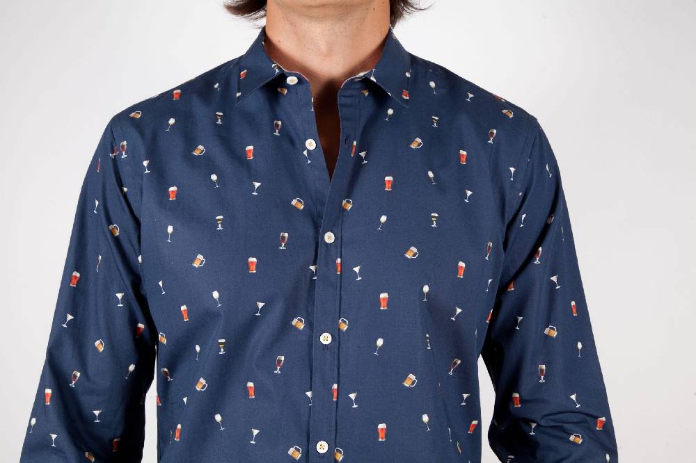 Poggianti Camicia Fantasia Collo Morbido blu Promozione