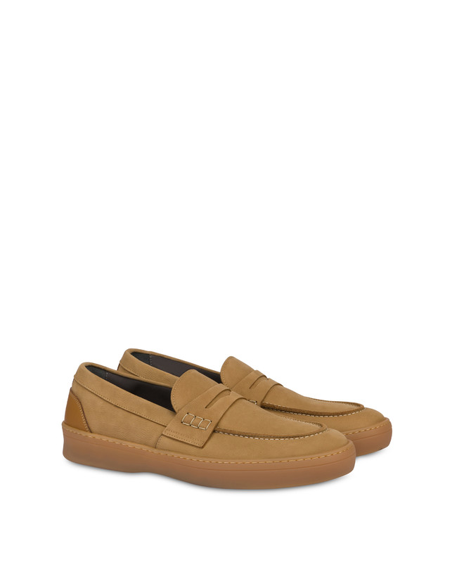 Pollini Mocassini In Nabuk Idro Hunter Cammello/cuoio Nuovo