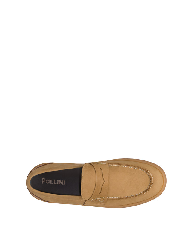 Pollini Mocassini In Nabuk Idro Hunter Cammello/cuoio Nuovo
