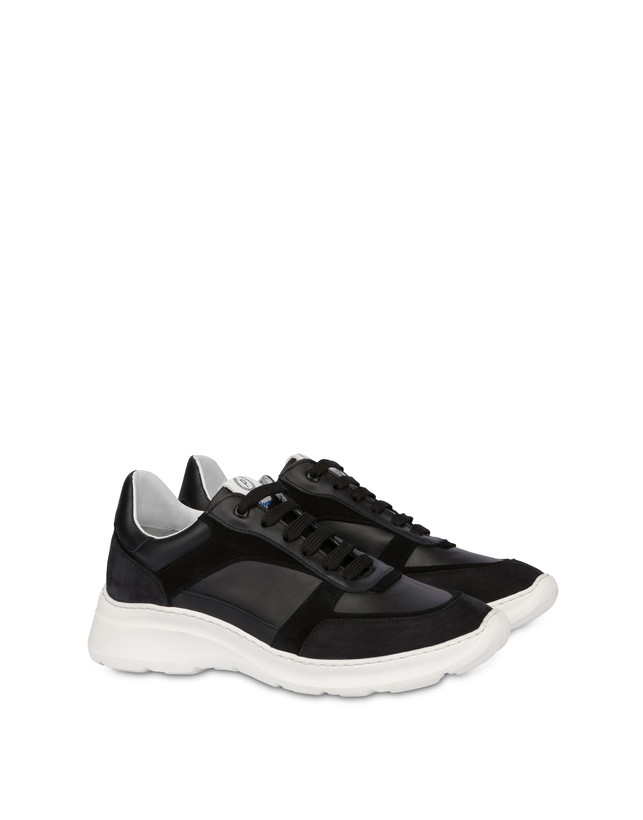 Pollini Sneakers In Vitello, Nabuk E Crosta Roomy Nero/nero/nero/nero/nero Promozione