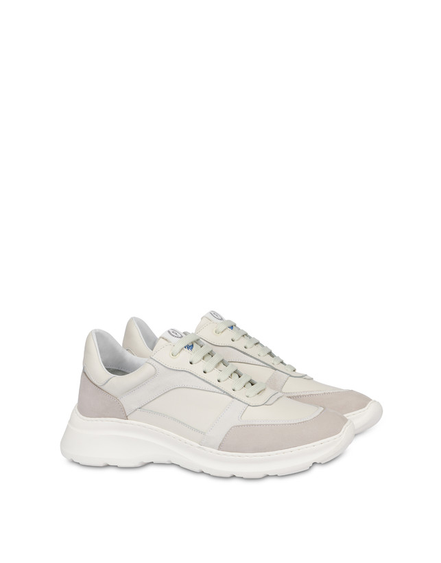 Pollini Sneakers In Vitello, Nabuk E Crosta Roomy Avorio/perla/bianco/bianco/avorio Soddisfazione Garantita