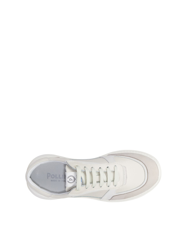 Pollini Sneakers In Vitello, Nabuk E Crosta Roomy Avorio/perla/bianco/bianco/avorio Soddisfazione Garantita