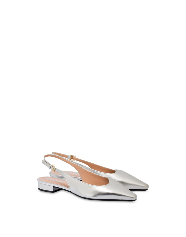 Pollini Ballerina In Nappa Laminata Wave Argento In Saldo