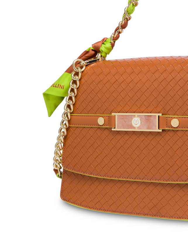 Pollini Borsa A Mano Con Foulard Color Explosion Cuoio/cuoio Prezzo Ridotto