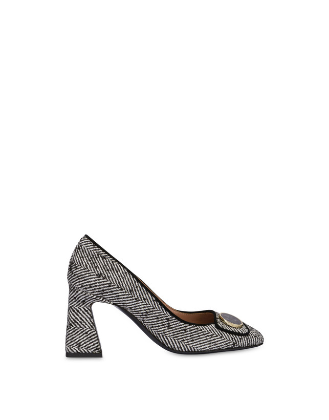 Pollini Décolleté In Tessuto Spigato Dama Bianco-nero/nero