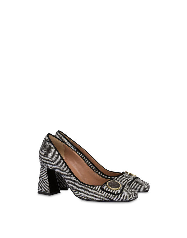 Pollini Décolleté In Tessuto Spigato Dama Bianco-nero/nero Vendita Calda