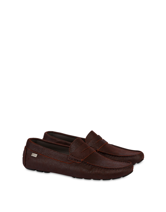 Pollini Mocassini In Capra Drivers Ruggine Presa